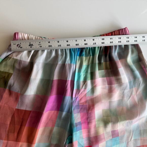 Aum Couture Bold Colorful Resort Pixel Floral Pull On Silky Wide Leg Pants M - Picture 7 of 7